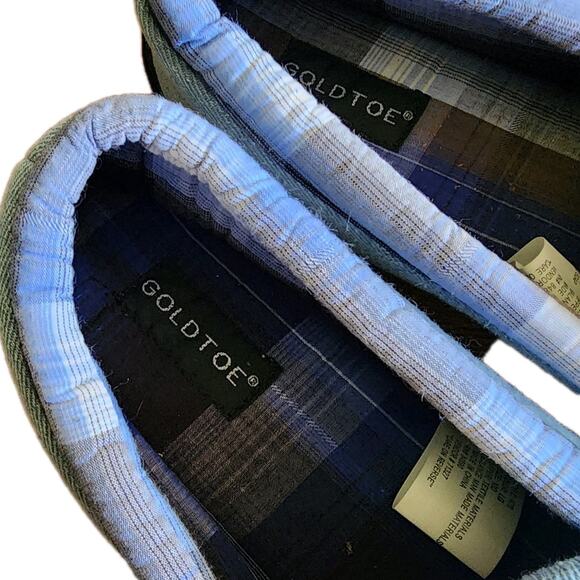 Men's Gold Toe Slippers Size 10D Blue Plaid Trim Hard Sole NEW - Picture 5 of 6